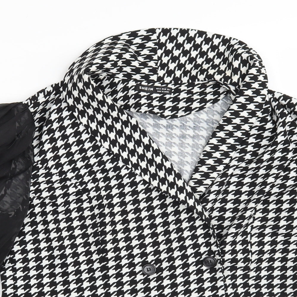 SheIn Womens Black Houndstooth  Jacket Blazer Size M  Button