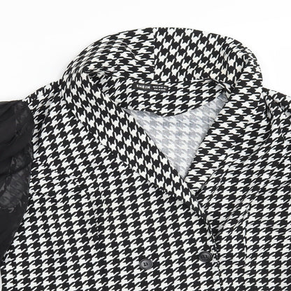 SheIn Womens Black Houndstooth  Jacket Blazer Size M  Button