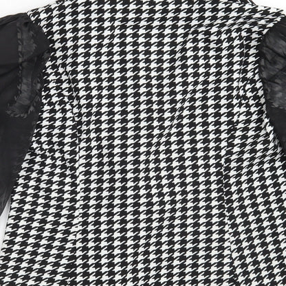 SheIn Womens Black Houndstooth  Jacket Blazer Size M  Button