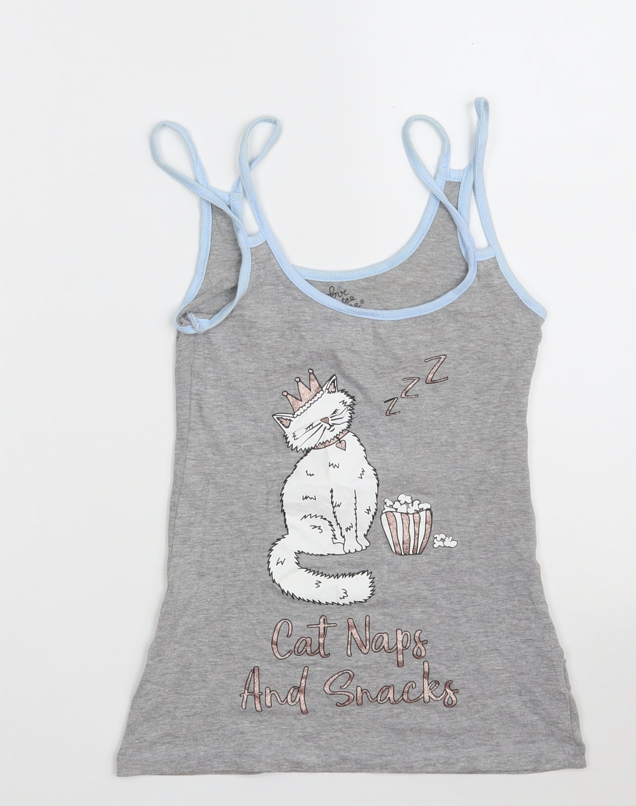 Primark Womens Grey  Cotton Camisole Tank Size 6 Round Neck - Loungewear - CAT NAPS AND SNACKS