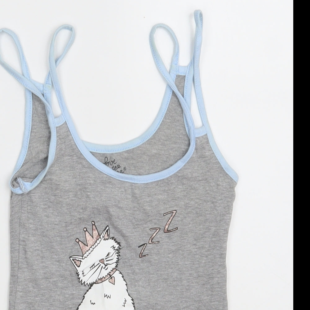 Primark Womens Grey  Cotton Camisole Tank Size 6 Round Neck - Loungewear - CAT NAPS AND SNACKS