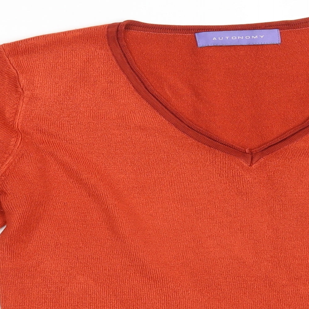 Autonomy Womens Brown V-Neck  Acrylic Pullover Jumper Size M