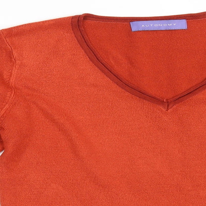 Autonomy Womens Brown V-Neck  Acrylic Pullover Jumper Size M