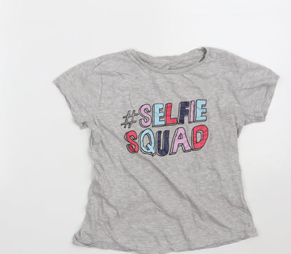 Pep & Co  Girls Grey  Cotton Pullover T-Shirt Size 9-10 Years Crew Neck  - Selfie Squad