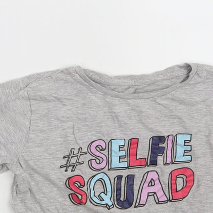 Pep & Co  Girls Grey  Cotton Pullover T-Shirt Size 9-10 Years Crew Neck  - Selfie Squad
