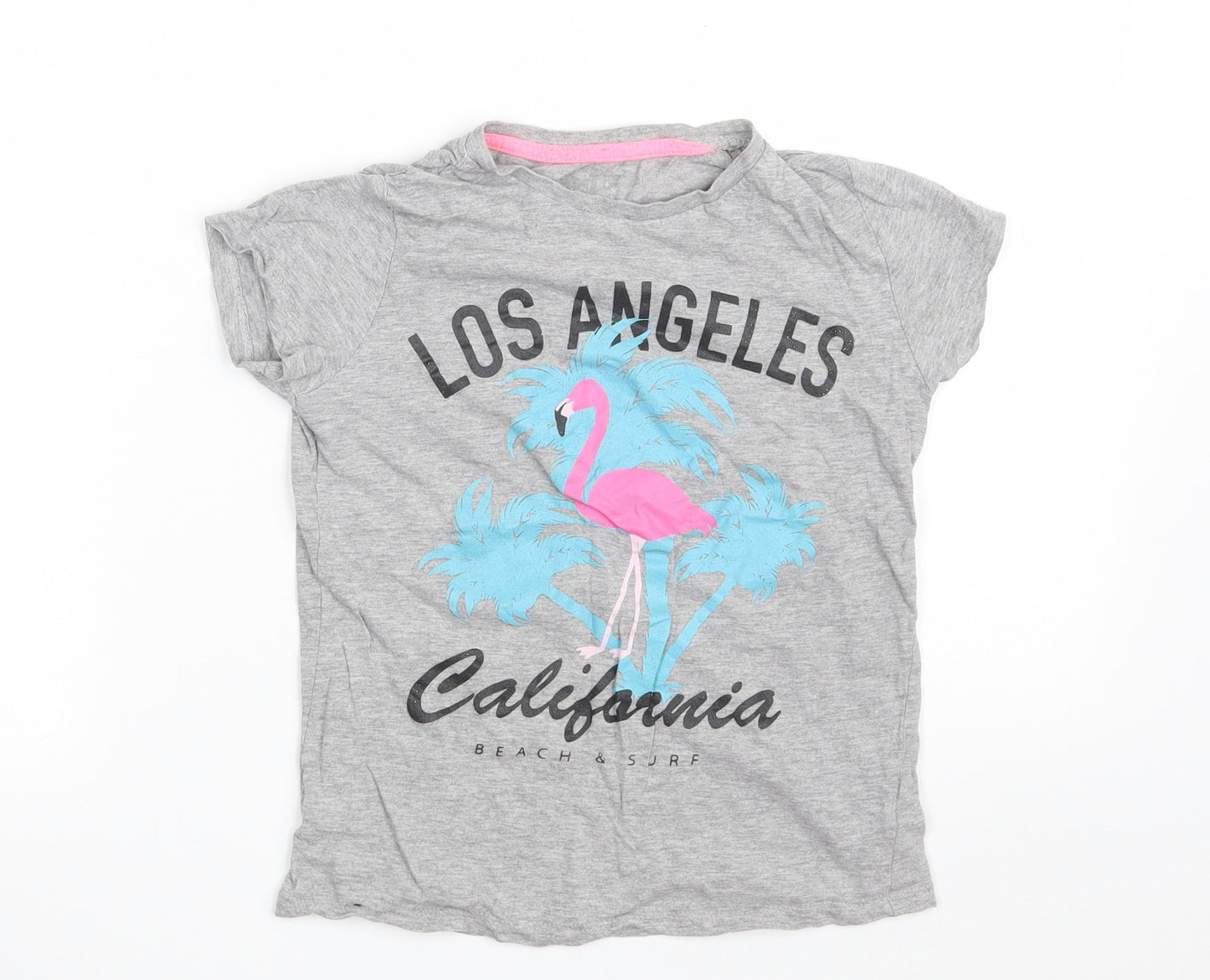 Pep&Co Girls Grey  Cotton Basic T-Shirt Size 9-10 Years Crew Neck  - Los Angeles