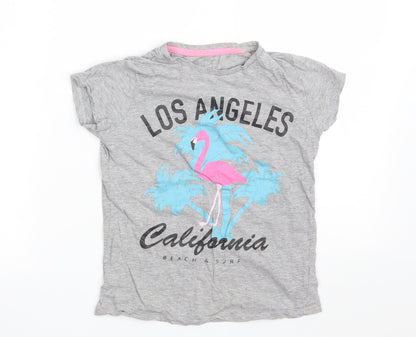 Pep&Co Girls Grey  Cotton Basic T-Shirt Size 9-10 Years Crew Neck  - Los Angeles
