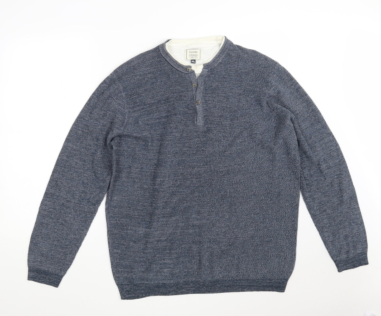 George Mens Blue Round Neck  Cotton Pullover Jumper Size XL