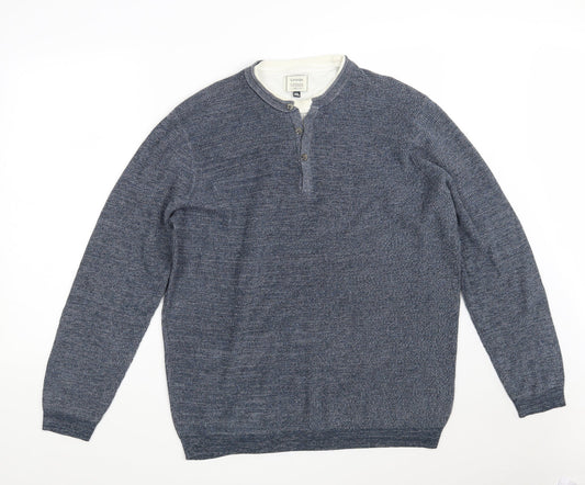 George Mens Blue Round Neck  Cotton Pullover Jumper Size XL