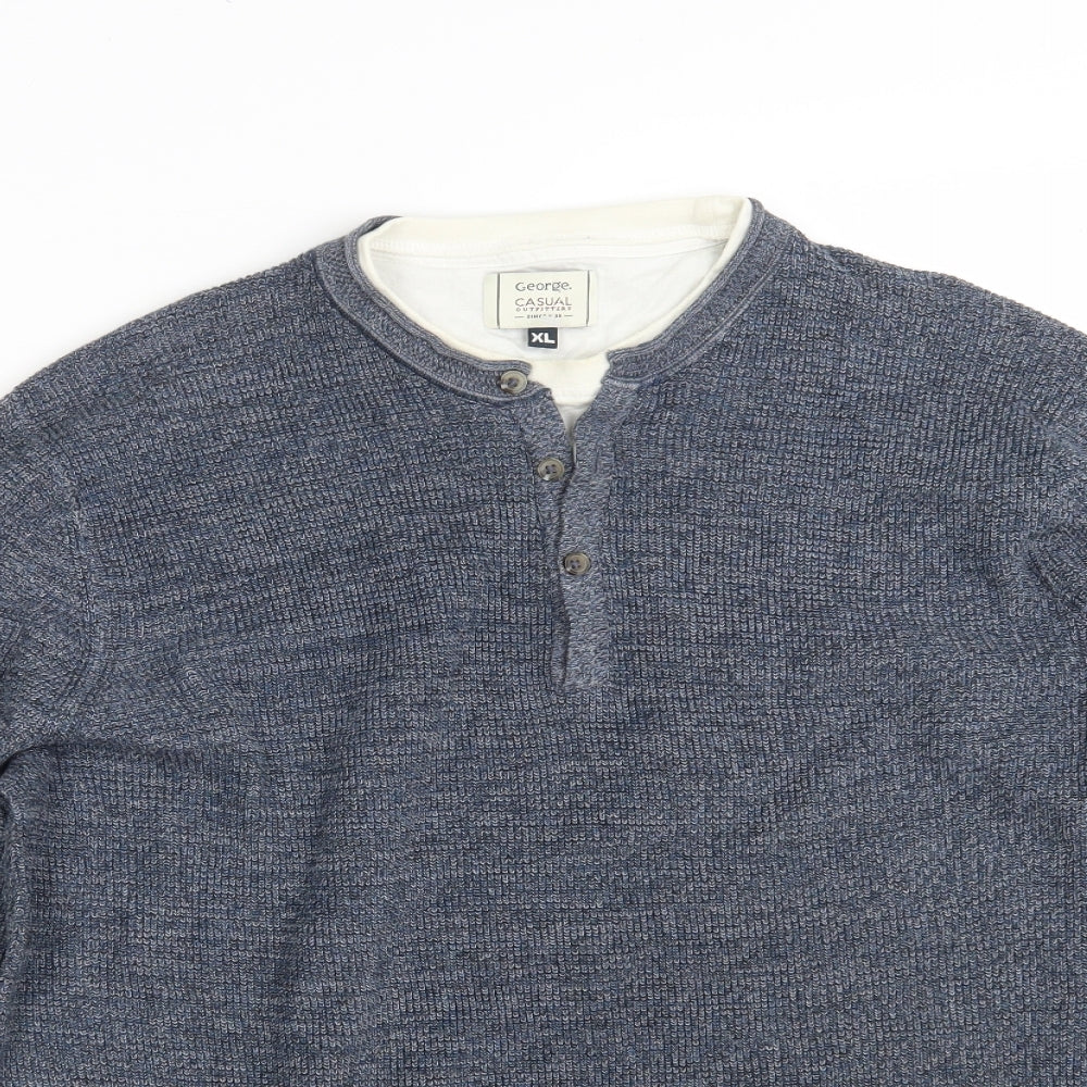 George Mens Blue Round Neck  Cotton Pullover Jumper Size XL