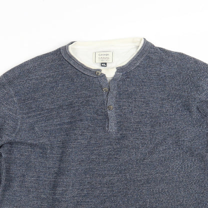George Mens Blue Round Neck  Cotton Pullover Jumper Size XL