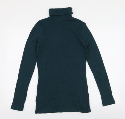 Additional front view of LTS Basics women’s green roll neck polyester jumper, size XS