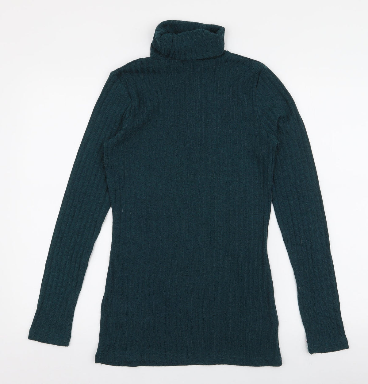 Back view of LTS Basics women’s green roll neck polyester jumper, size XS