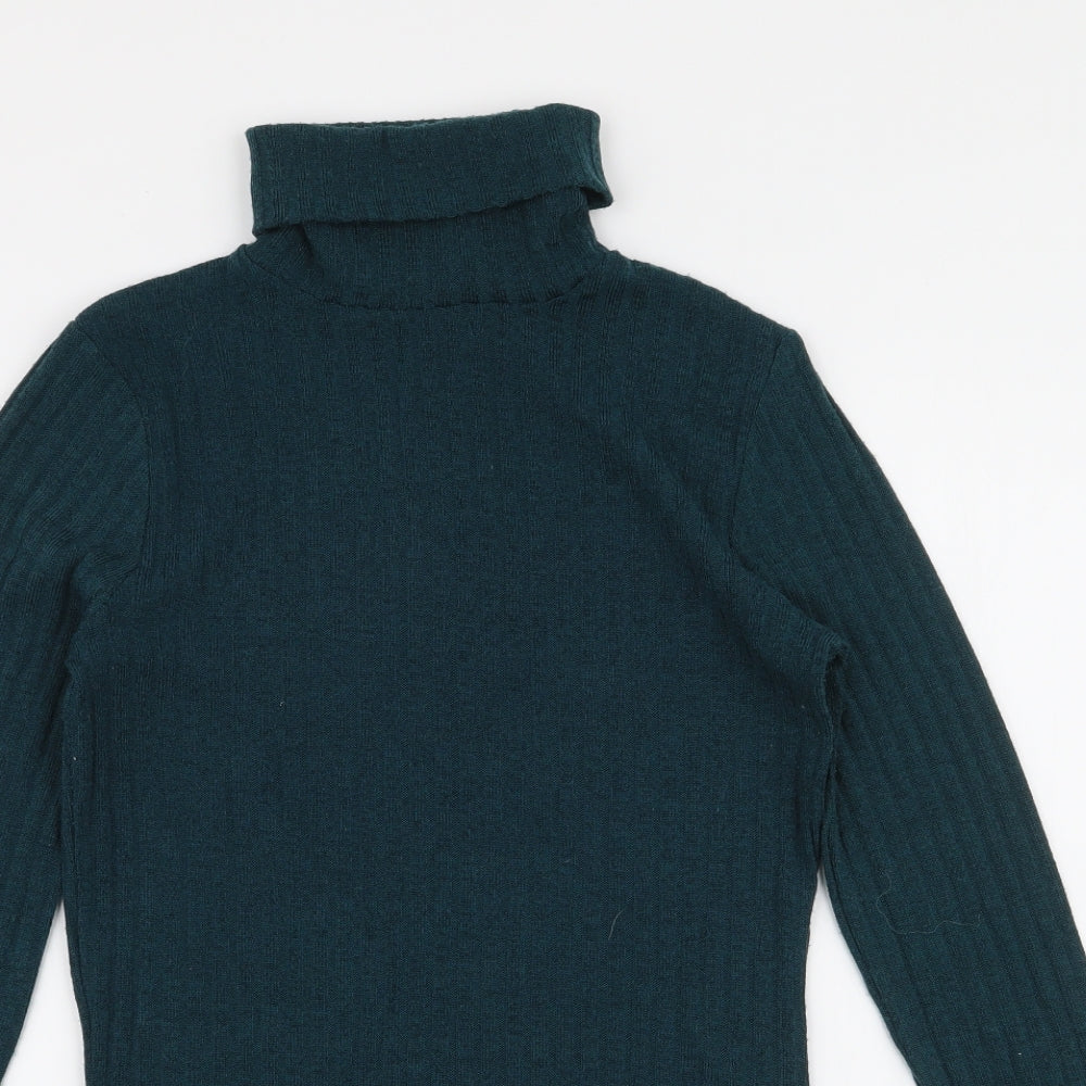 Close-up detail of LTS Basics women’s green roll neck polyester jumper, size XS