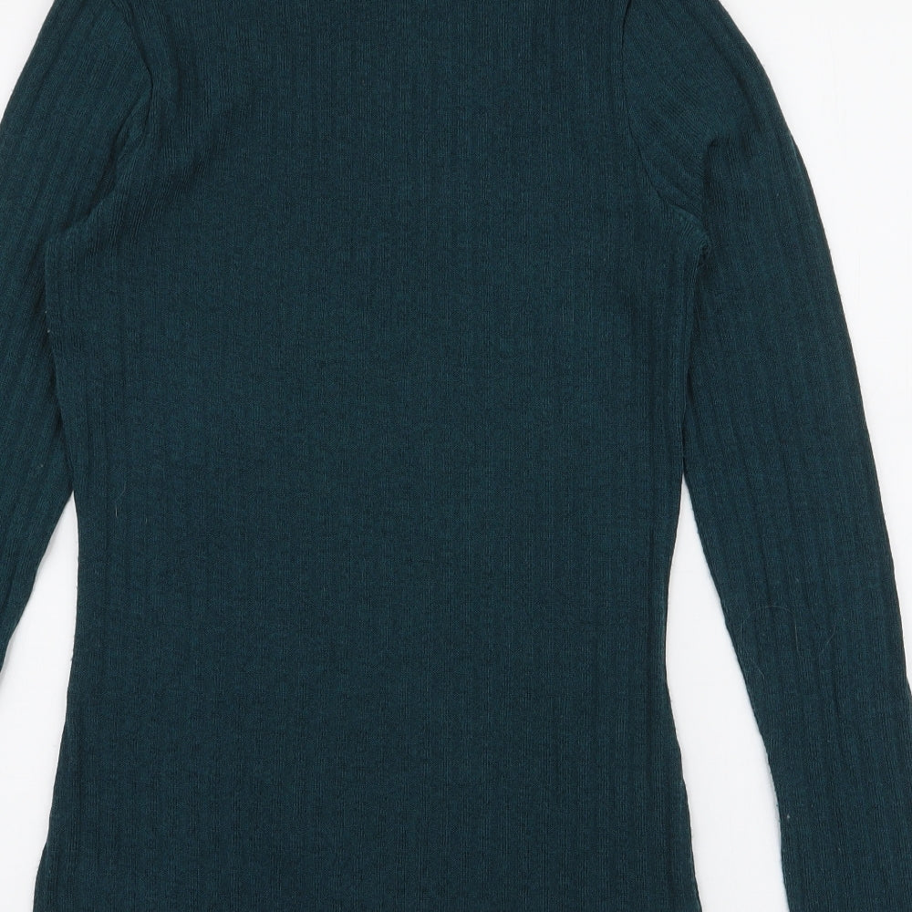 Brand and care label for LTS Basics women’s green roll neck polyester jumper, size XS