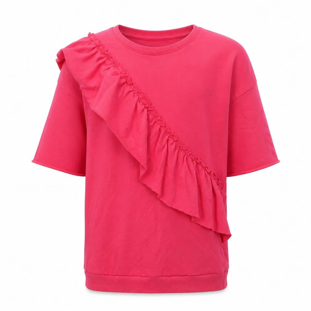 Front view of Marks & Spencer girls’ pink cotton pullover sweatshirt, size 11-12, years pullover
