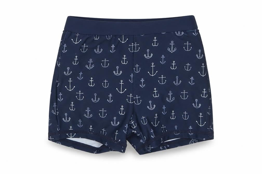 Front view of Tu boys’ blue geometric polyamide cropped trousers, size 3-6, months pullover - swim short