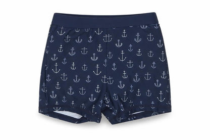 Front view of Tu boys’ blue geometric polyamide cropped trousers, size 3-6, months pullover - swim short