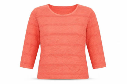 Front view of Preworn women’s pink crew neck striped viscose jumper, size M