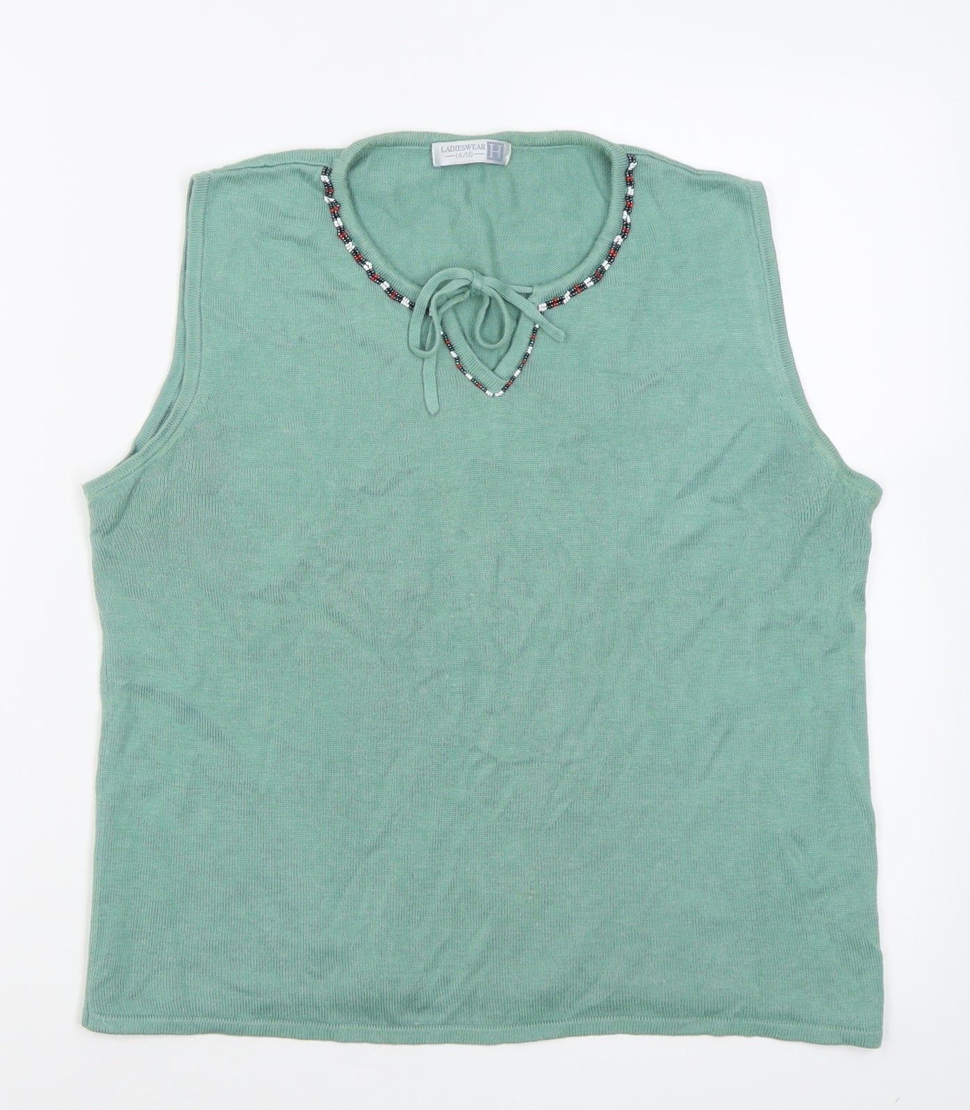 Womens UK Size 14 Preworn Green Vest Jumper