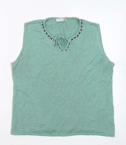 Womens UK Size 14 Preworn Green Vest Jumper