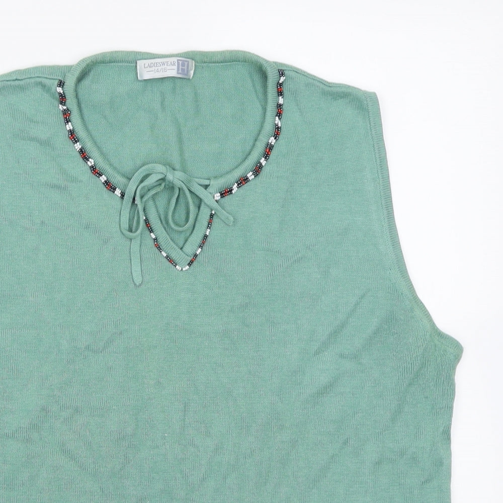 Womens UK Size 14 Preworn Green Vest Jumper