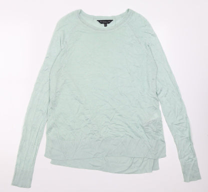 F&F Womens Green Crew Neck  Cotton Pullover Jumper Size 12