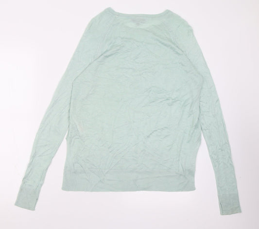 F&F Womens Green Crew Neck  Cotton Pullover Jumper Size 12