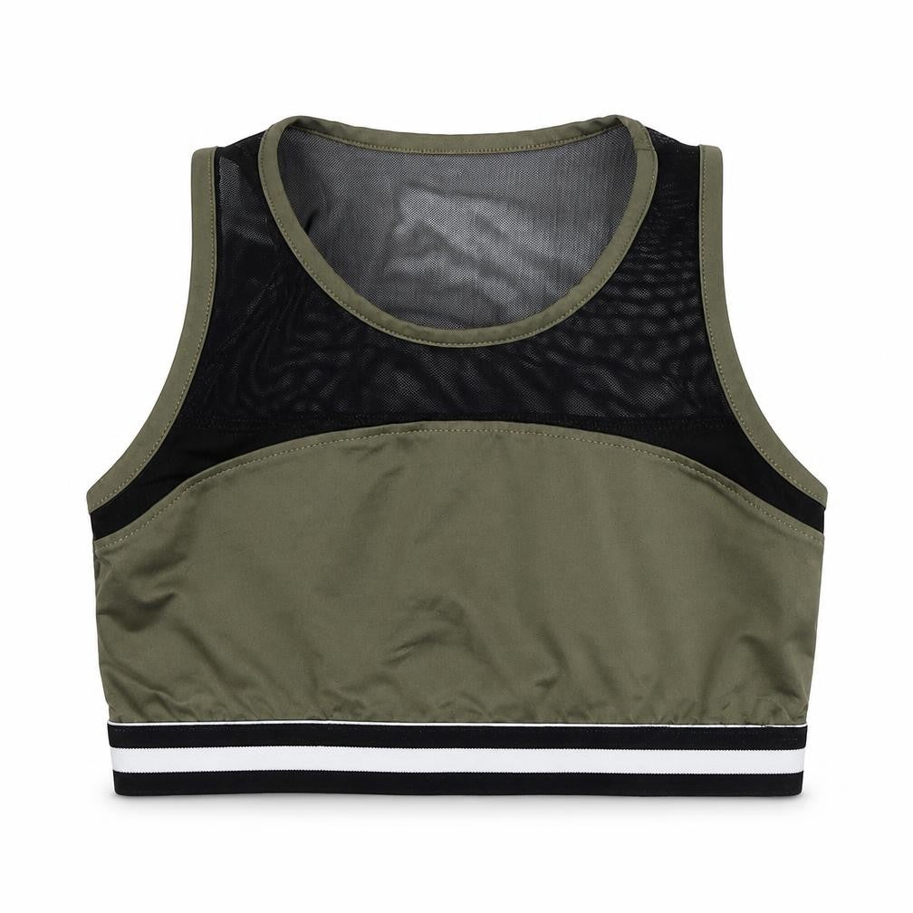 Front view of Miss e-vie girls’ green polyester cropped tank, size 9-10, years round neck pullover