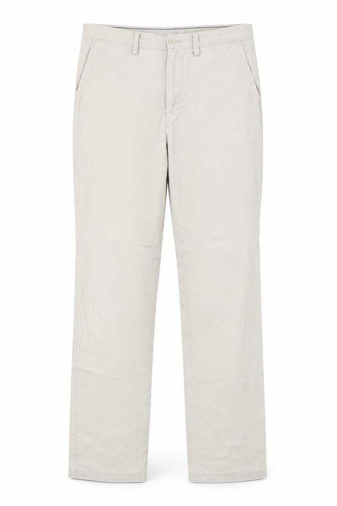 Front view of Nautica women’s beige cotton chino trousers, size UK 32, 30-inch leg regular button