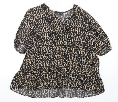 F&F Womens Multicoloured Animal Print Viscose Basic Blouse Size 8 V-Neck