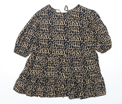 F&F Womens Multicoloured Animal Print Viscose Basic Blouse Size 8 V-Neck