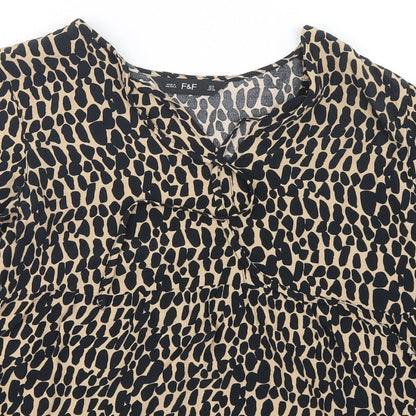 F&F Womens Multicoloured Animal Print Viscose Basic Blouse Size 8 V-Neck