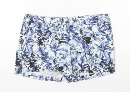 H&M Womens Blue Floral Cotton Chino Shorts Size 10 L4 in Regular Button