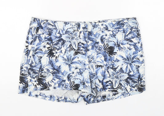 H&M Womens Blue Floral Cotton Chino Shorts Size 10 L4 in Regular Button