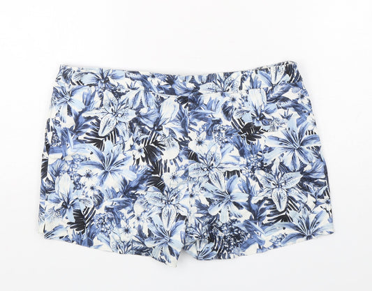 H&M Womens Blue Floral Cotton Chino Shorts Size 10 L4 in Regular Button