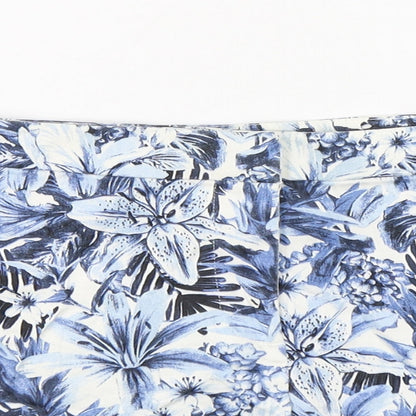H&M Womens Blue Floral Cotton Chino Shorts Size 10 L4 in Regular Button