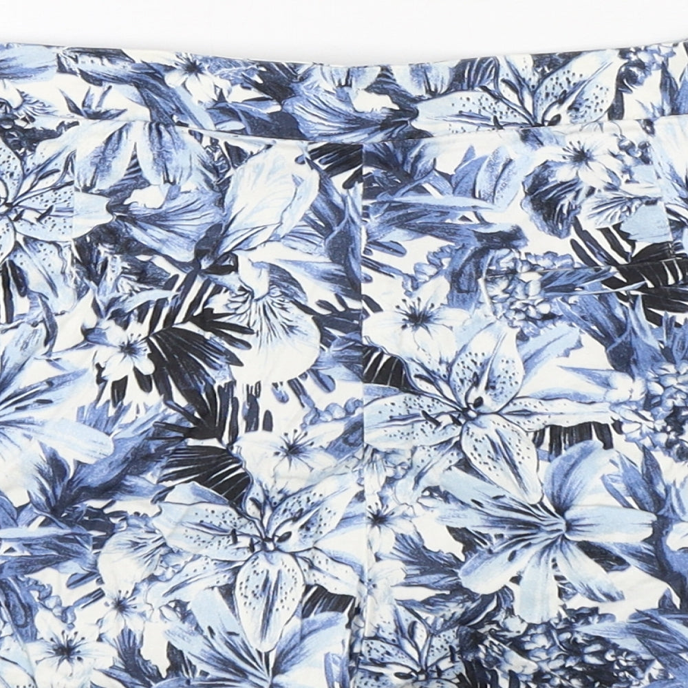 H&M Womens Blue Floral Cotton Chino Shorts Size 10 L4 in Regular Button