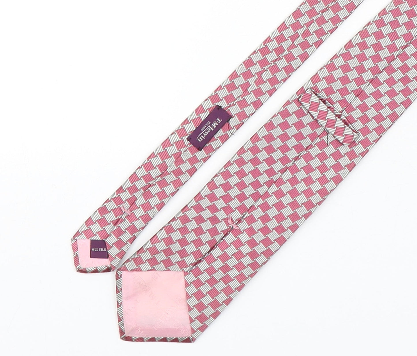 T.M. Lewin  Mens Pink Plaids & Checks Silk Pointed Tie One Size