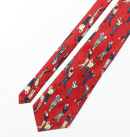 Rene Chagal Mens Red Geometric Silk Pointed Tie One Size - Golf