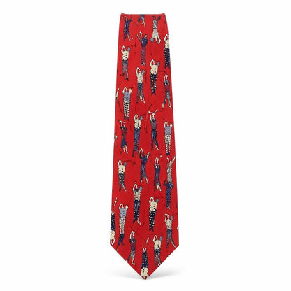 Front view of Rene Chagal men’s red geometric silk pointed tie one size - golf