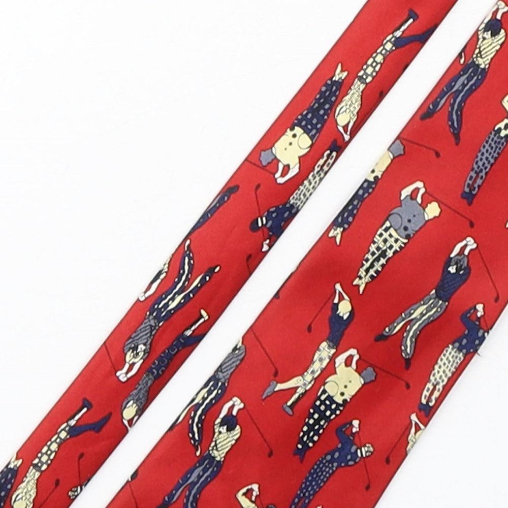 Rene Chagal Mens Red Geometric Silk Pointed Tie One Size - Golf