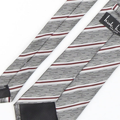 Brand and care label for Nicole miller men’s multicoloured striped polyester pointed tie one size