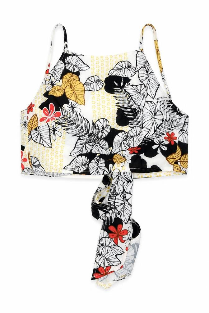 Front view of Parisian Signature women’s ivory floral polyester cropped tank, size UK 10, square neck