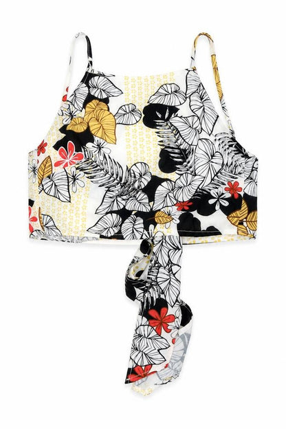 Front view of Parisian Signature women’s ivory floral polyester cropped tank, size UK 10, square neck