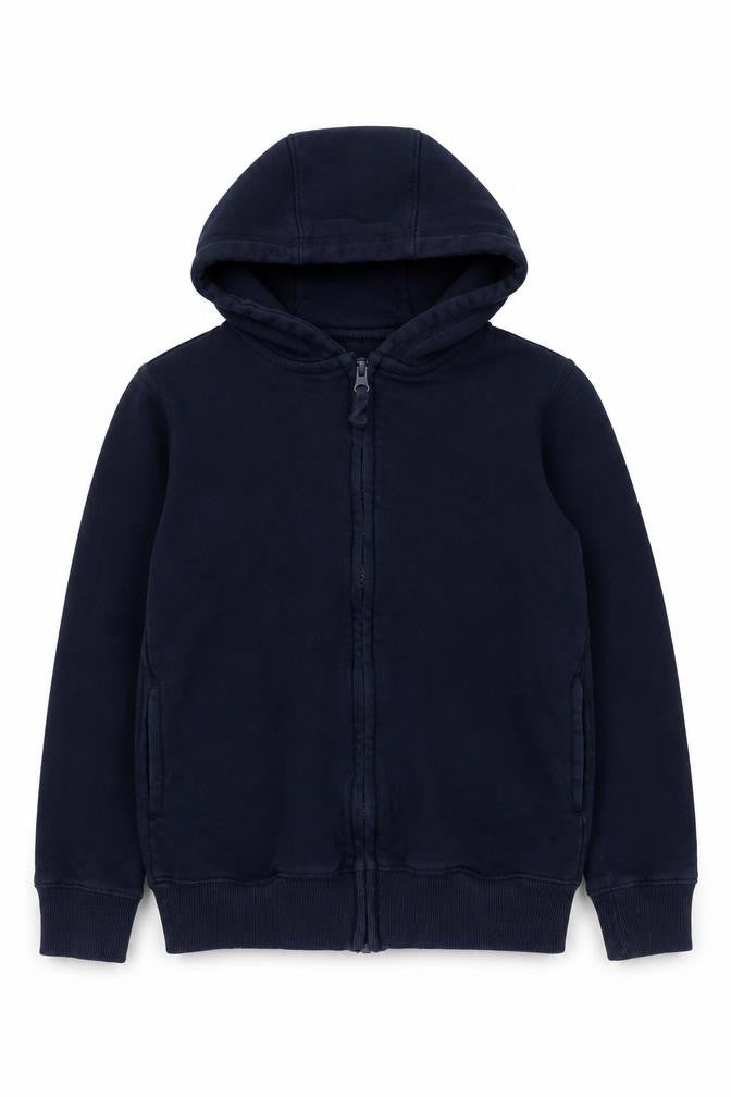 Front view of Schoolwear boys’ blue cotton full zip hoodie, size 9, years zip - school
