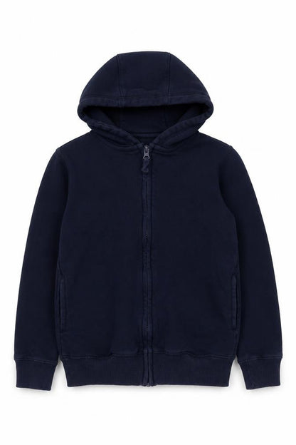 Front view of Schoolwear boys’ blue cotton full zip hoodie, size 9, years zip - school
