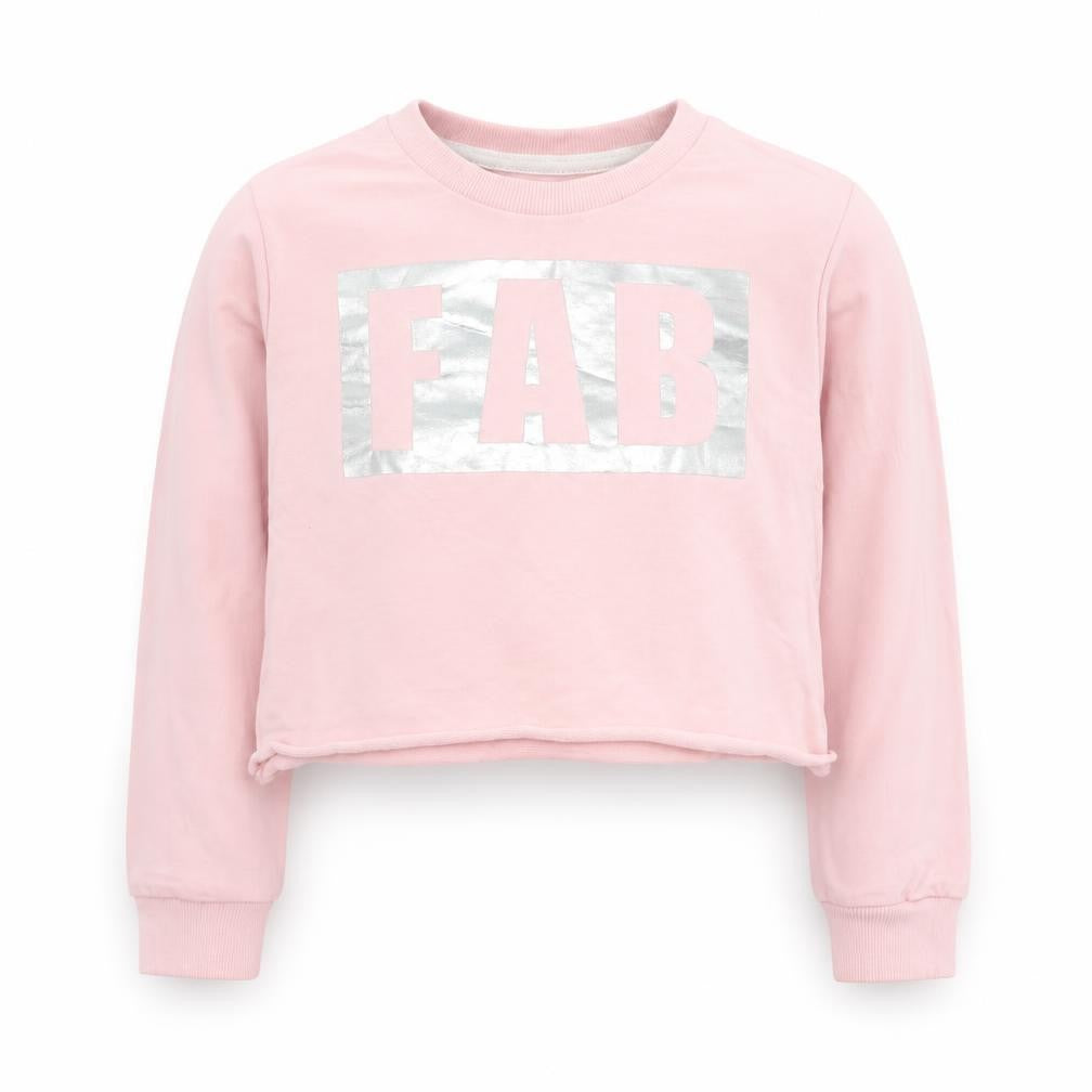 Front view of Pep&Co girls’ pink cotton pullover sweatshirt, size 5-6, years pullover - fab