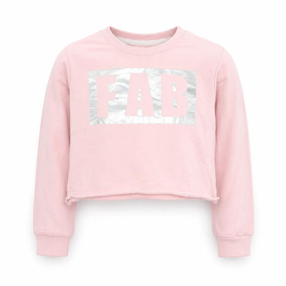 Front view of Pep&Co girls’ pink cotton pullover sweatshirt, size 5-6, years pullover - fab