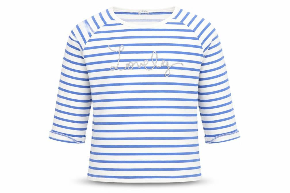 Front view of Next girls’ white striped 100% cotton pullover sweatshirt, size 10, years pullover - lovely